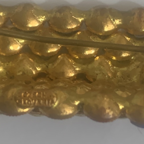 Signed Czechoslovakian Glass Cobochon Brooch - Picture 5 of 7